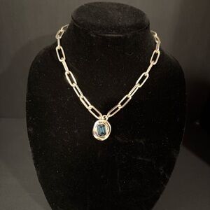 UNO de 50 Silver Link Necklace with Blue Crystal Pendant